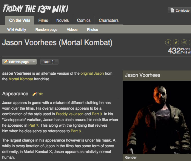 Jason Voorhees (video game), Friday the 13th Wiki