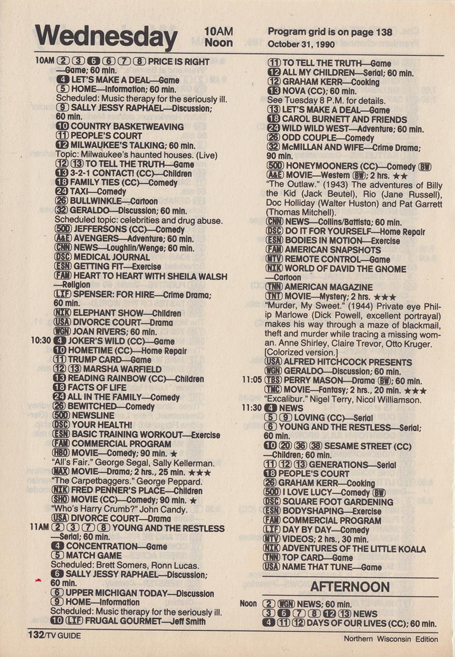 TV Guide Listings For Halloween 1990 Dinosaur Dracula 