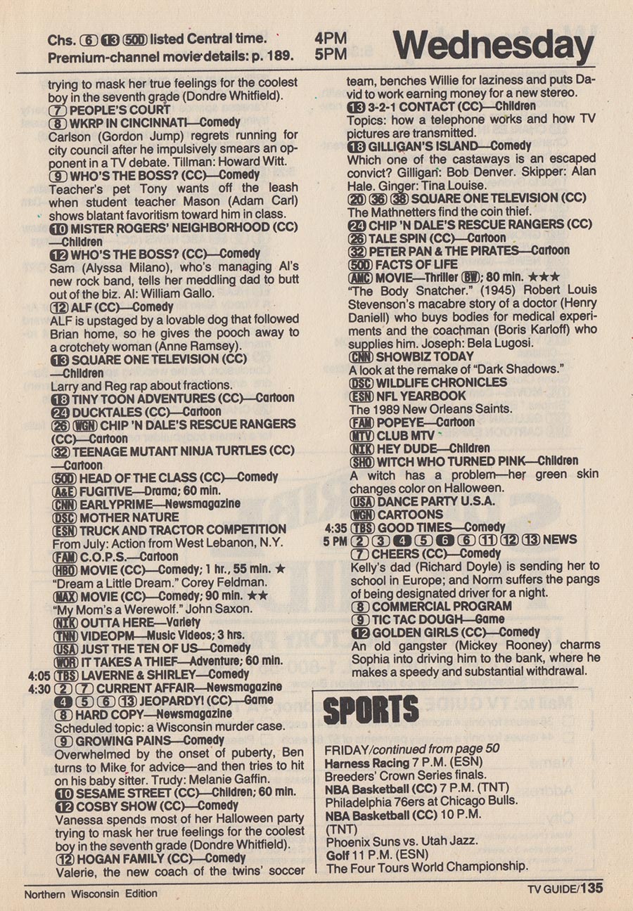 TV Guide Listings For Halloween 1990 Dinosaur Dracula 